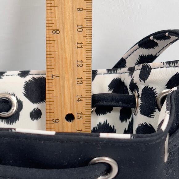 Nine West Drawstring Black Nylon Type Fabric Bag Adjustable Cheetah Print Strap - Picture 11 of 15